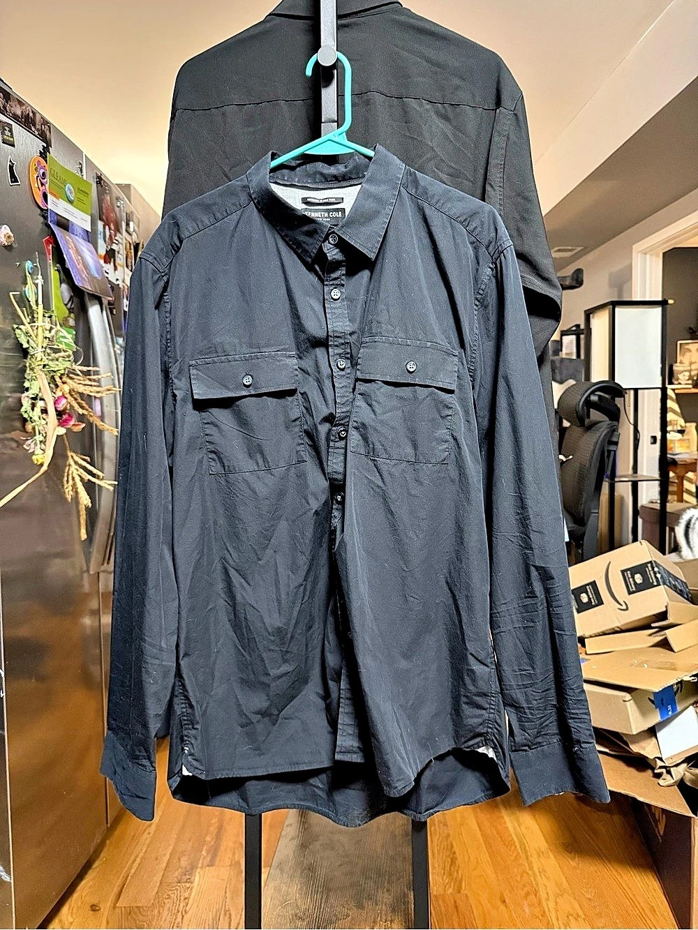 Kenneth Cole Men's Utility Shirt in Black Cotton XL